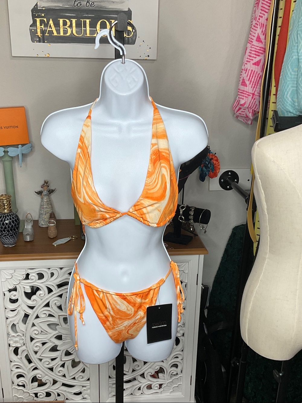 255 - naked wardrobe NWT Orange Marble Tie-Side Bikini Set, Size Large - Picture 2 of 5